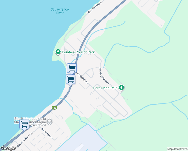 map of restaurants, bars, coffee shops, grocery stores, and more near 340 Avenue du Comte in Rimouski
