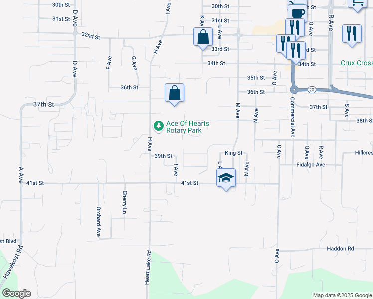 map of restaurants, bars, coffee shops, grocery stores, and more near 3815 J Avenue in Anacortes