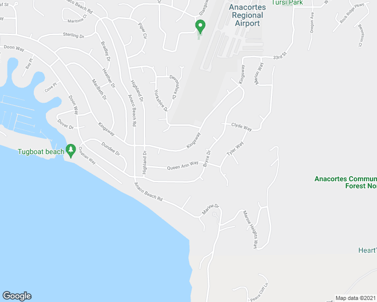 map of restaurants, bars, coffee shops, grocery stores, and more near 4509 Kingsway in Anacortes