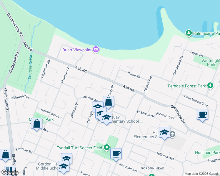 map of restaurants, bars, coffee shops, grocery stores, and more near 1698 Brousson Drive in Victoria