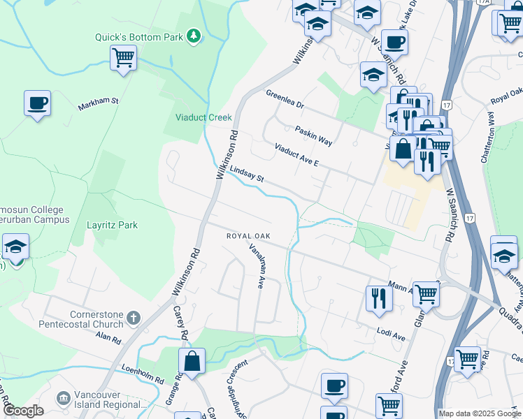 map of restaurants, bars, coffee shops, grocery stores, and more near 738 Miller Avenue in Victoria