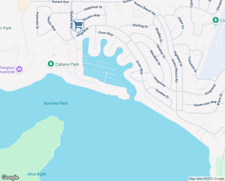 map of restaurants, bars, coffee shops, grocery stores, and more near 2401 Skyline Way in Anacortes