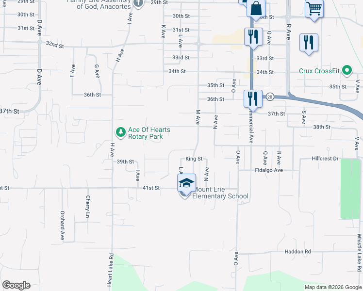map of restaurants, bars, coffee shops, grocery stores, and more near 1308 Broadview Drive in Anacortes