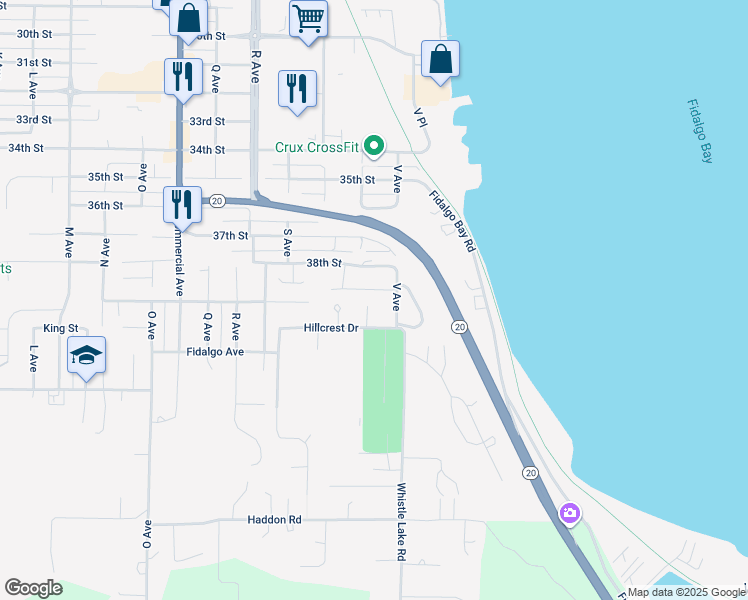 map of restaurants, bars, coffee shops, grocery stores, and more near 3902 V Avenue in Anacortes