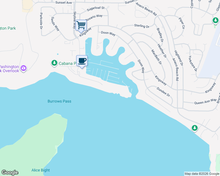 map of restaurants, bars, coffee shops, grocery stores, and more near 2400 Skyline Way in Anacortes