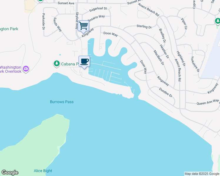 map of restaurants, bars, coffee shops, grocery stores, and more near 2401 Skyline Way in Anacortes