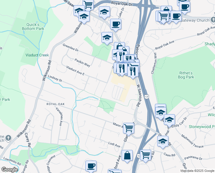 map of restaurants, bars, coffee shops, grocery stores, and more near 4355 Viewmont Avenue in Victoria
