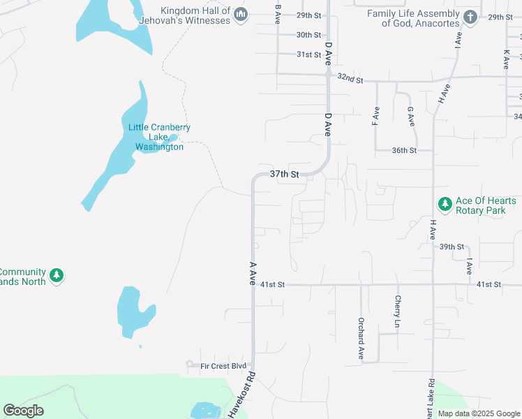 map of restaurants, bars, coffee shops, grocery stores, and more near 2415 Forest Park Lane in Anacortes