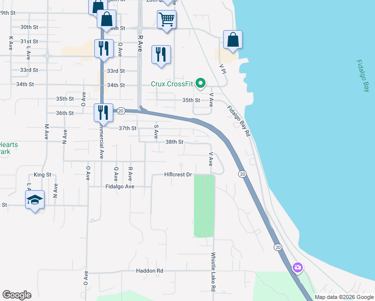 map of restaurants, bars, coffee shops, grocery stores, and more near 3903 Stankus Place in Anacortes