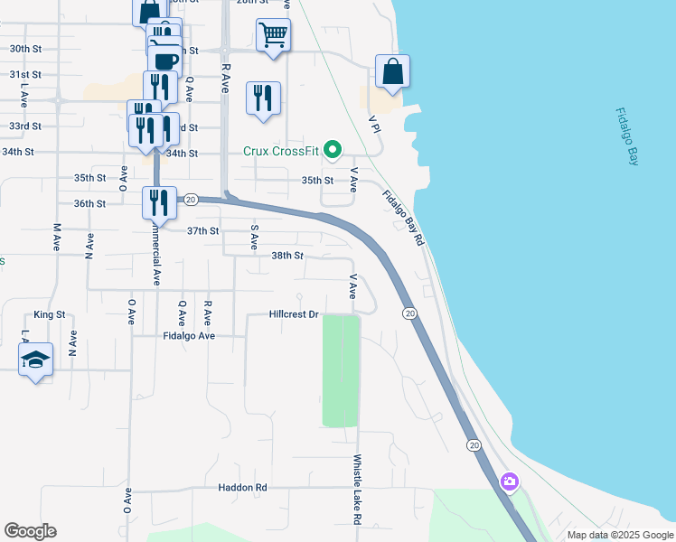 map of restaurants, bars, coffee shops, grocery stores, and more near 3902 V Avenue in Anacortes