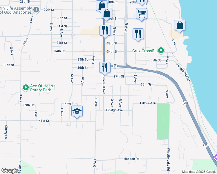 map of restaurants, bars, coffee shops, grocery stores, and more near 819 37th Street in Anacortes