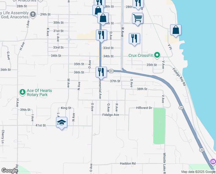 map of restaurants, bars, coffee shops, grocery stores, and more near 1109 29th Street in Anacortes
