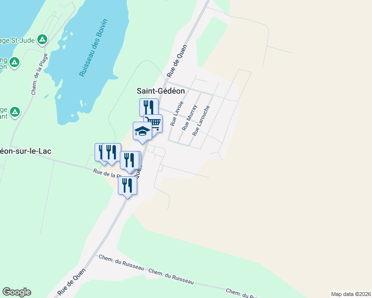 map of restaurants, bars, coffee shops, grocery stores, and more near 158 Rue Girard in Saint-Gédéon