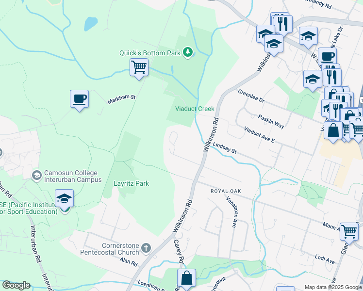 map of restaurants, bars, coffee shops, grocery stores, and more near 4420 Wilkinson Road in Victoria
