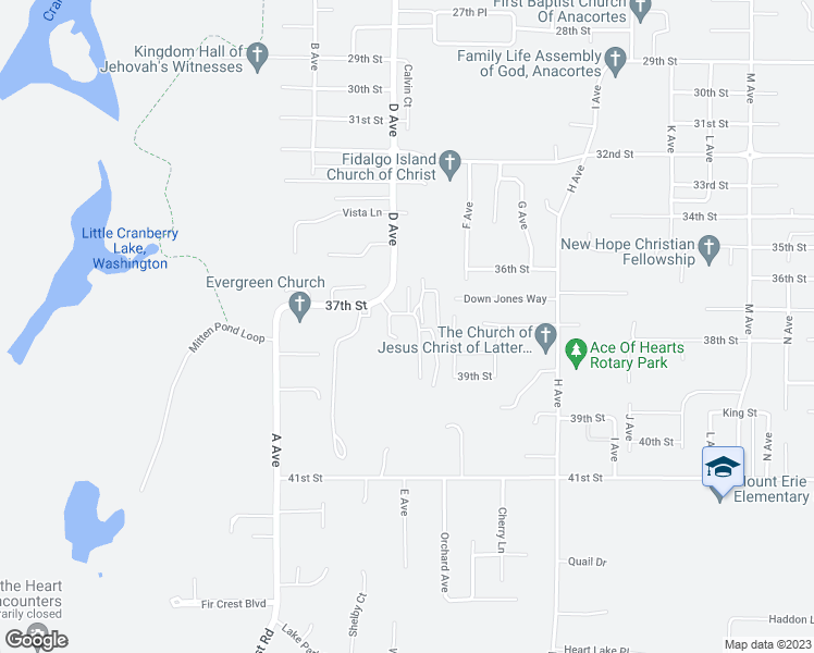 map of restaurants, bars, coffee shops, grocery stores, and more near 2113 37th Street in Anacortes