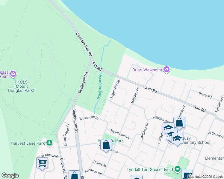 map of restaurants, bars, coffee shops, grocery stores, and more near 1511 Edgemont Road in Victoria