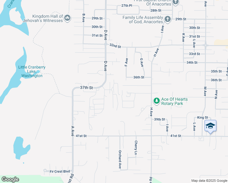 map of restaurants, bars, coffee shops, grocery stores, and more near 2113 37th Street in Anacortes