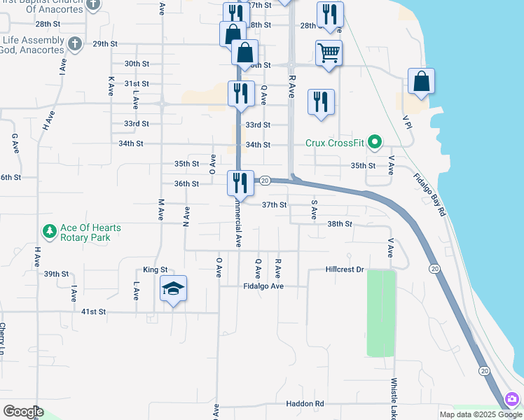 map of restaurants, bars, coffee shops, grocery stores, and more near 819 37th Street in Anacortes