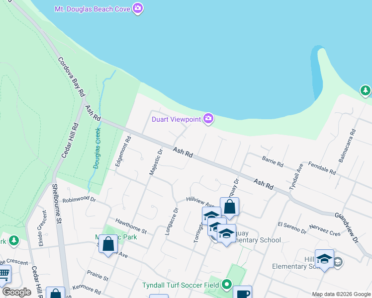 map of restaurants, bars, coffee shops, grocery stores, and more near 1620 Ash Road in Victoria