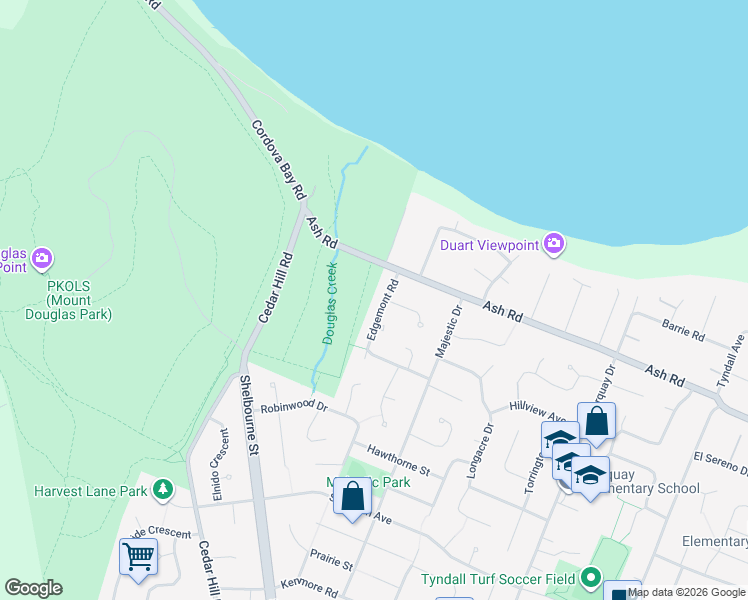 map of restaurants, bars, coffee shops, grocery stores, and more near 1511 Edgemont Road in Victoria