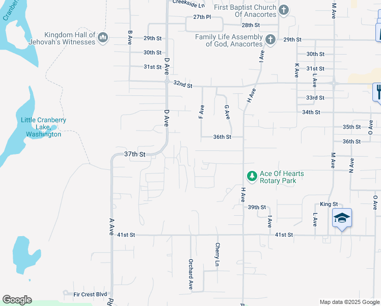 map of restaurants, bars, coffee shops, grocery stores, and more near 3703 Portage Lane in Anacortes