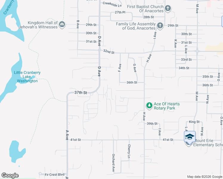 map of restaurants, bars, coffee shops, grocery stores, and more near 3706 Portage Lane in Anacortes
