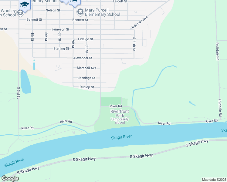 map of restaurants, bars, coffee shops, grocery stores, and more near 926 Dunlop Avenue in Sedro-Woolley