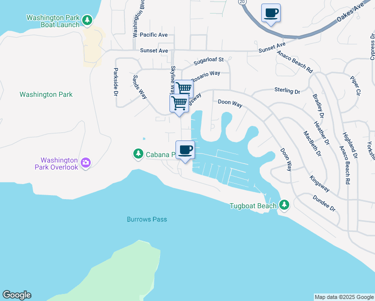 map of restaurants, bars, coffee shops, grocery stores, and more near 2011 Skyline Way in Anacortes
