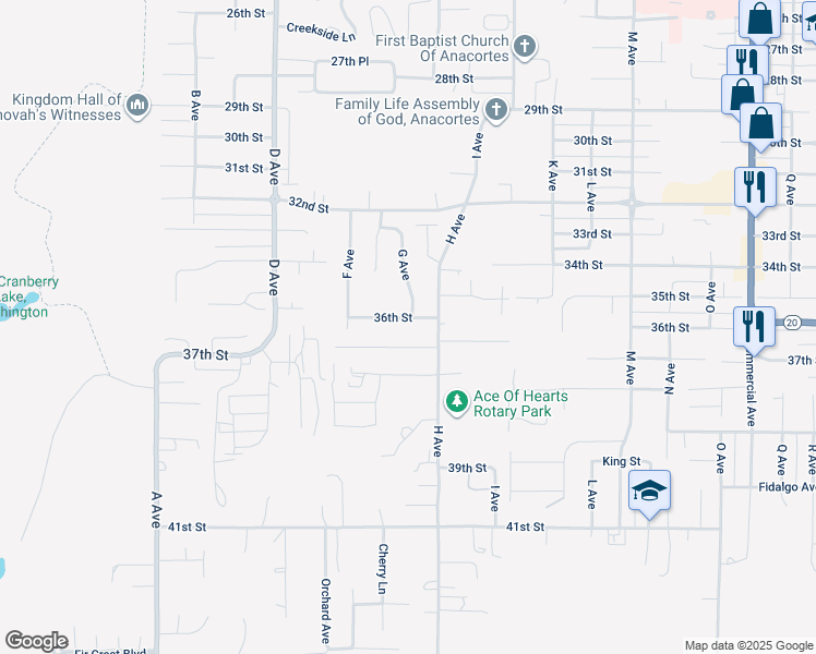 map of restaurants, bars, coffee shops, grocery stores, and more near 1815 36th St in Anacortes