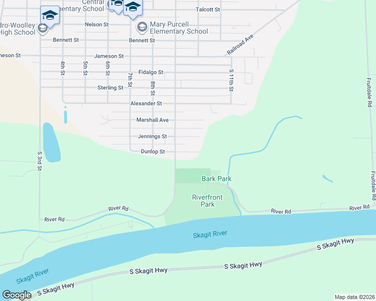 map of restaurants, bars, coffee shops, grocery stores, and more near 926 Dunlop Avenue in Sedro-Woolley