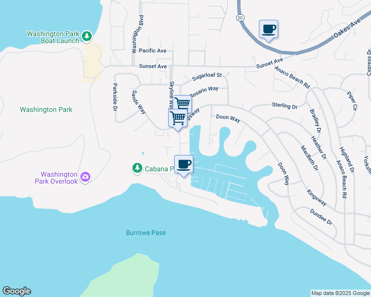 map of restaurants, bars, coffee shops, grocery stores, and more near 2011 Skyline Way in Anacortes