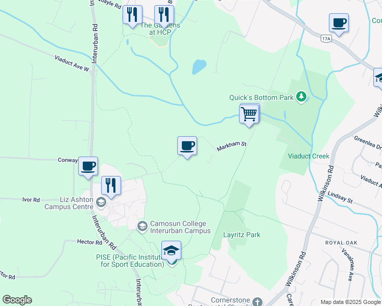 map of restaurants, bars, coffee shops, grocery stores, and more near 4464 Markham Street in Victoria