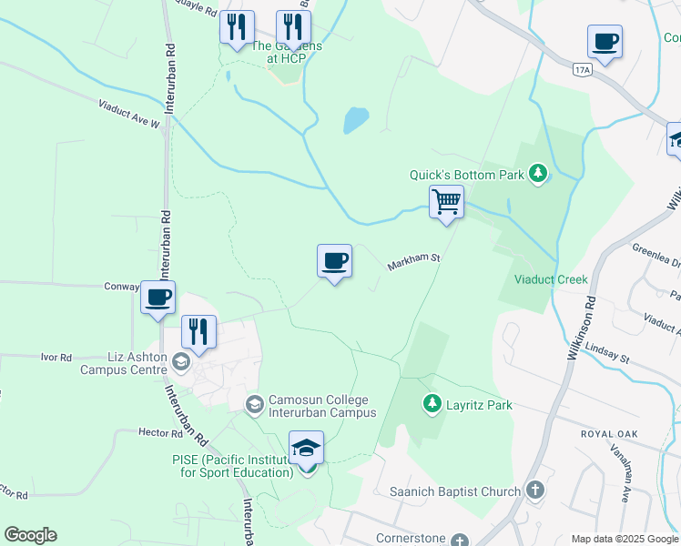 map of restaurants, bars, coffee shops, grocery stores, and more near 4464 Markham St in Victoria