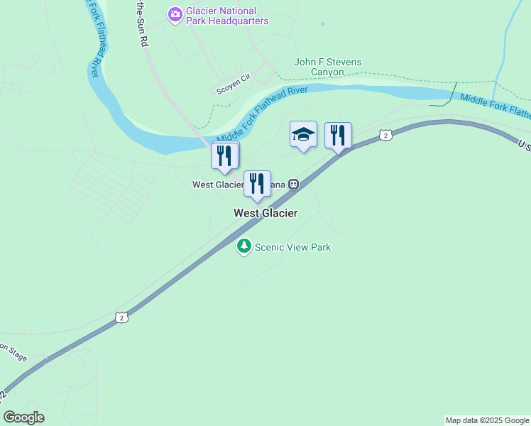 map of restaurants, bars, coffee shops, grocery stores, and more near in West Glacier
