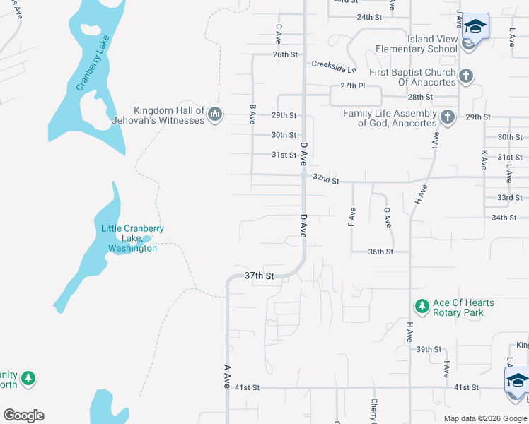 map of restaurants, bars, coffee shops, grocery stores, and more near 2308 Vista Lane in Anacortes