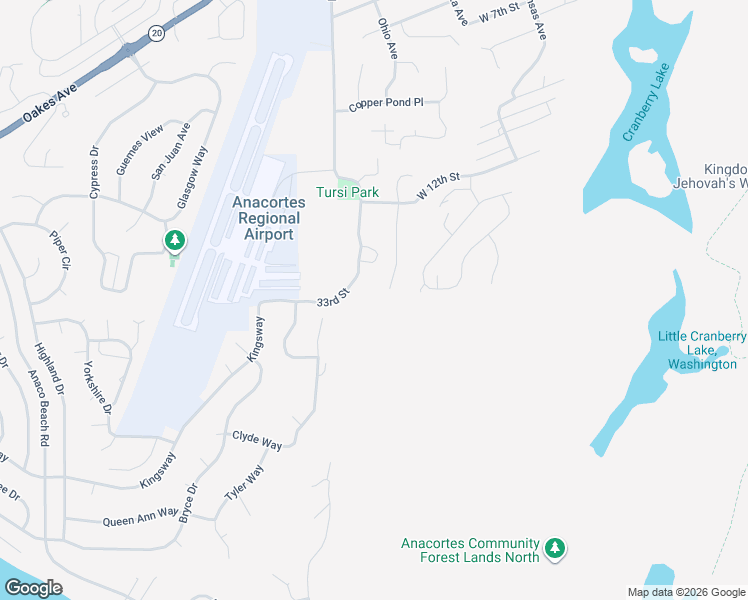map of restaurants, bars, coffee shops, grocery stores, and more near 2520 Oregon Avenue in Anacortes