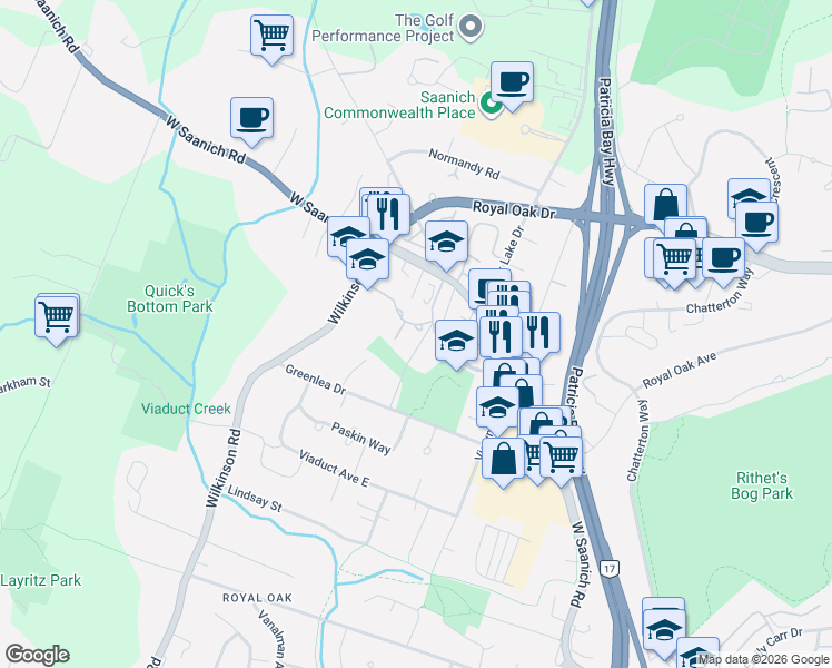 map of restaurants, bars, coffee shops, grocery stores, and more near 747 Travino Lane in Victoria