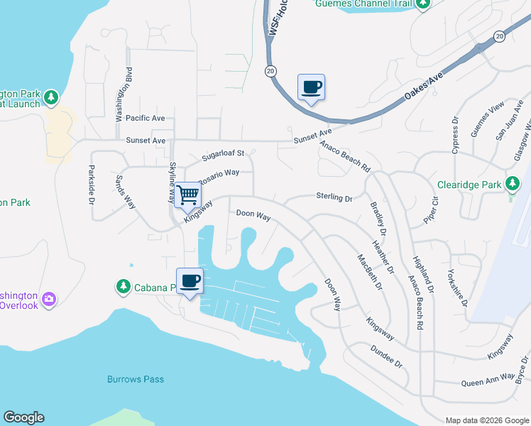 map of restaurants, bars, coffee shops, grocery stores, and more near 5314 Sterling Drive in Anacortes