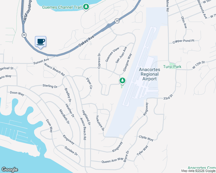 map of restaurants, bars, coffee shops, grocery stores, and more near 4510 Blakely Drive in Anacortes