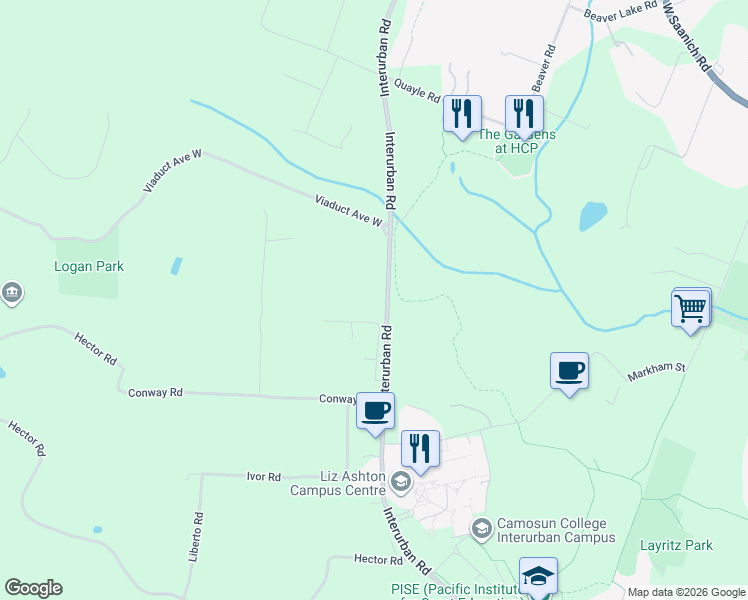 map of restaurants, bars, coffee shops, grocery stores, and more near 4578-4578 Hughes Road in Victoria