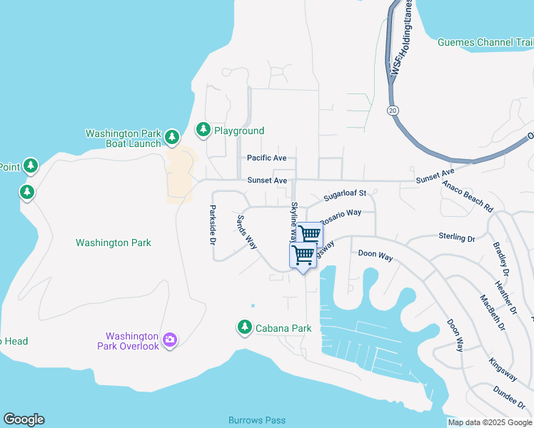 map of restaurants, bars, coffee shops, grocery stores, and more near 1502 Burrows Court in Anacortes