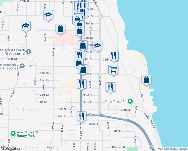 map of restaurants, bars, coffee shops, grocery stores, and more near 819 30th Street in Anacortes