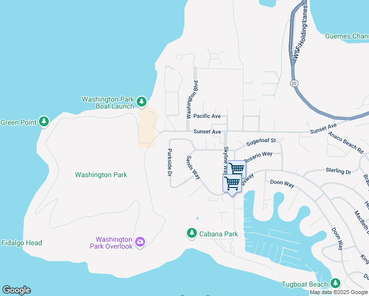 map of restaurants, bars, coffee shops, grocery stores, and more near 6105 Parkside Drive in Anacortes