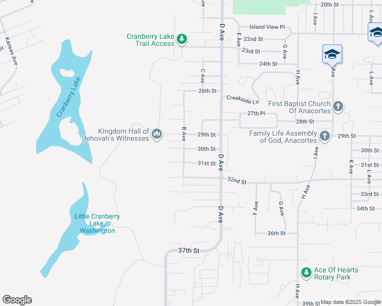 map of restaurants, bars, coffee shops, grocery stores, and more near 2311 30th Street in Anacortes