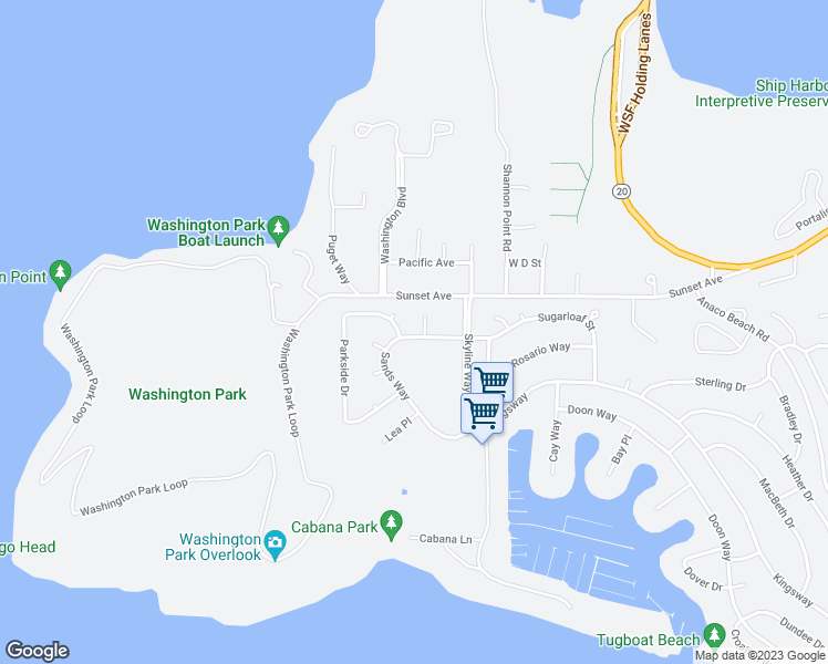 map of restaurants, bars, coffee shops, grocery stores, and more near 1501 Burrows Court in Anacortes