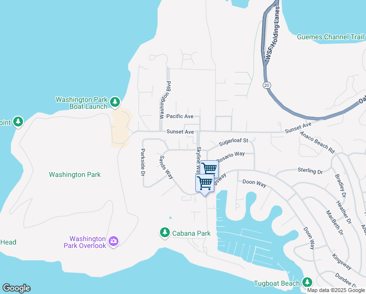 map of restaurants, bars, coffee shops, grocery stores, and more near 1502 Burrows Court in Anacortes