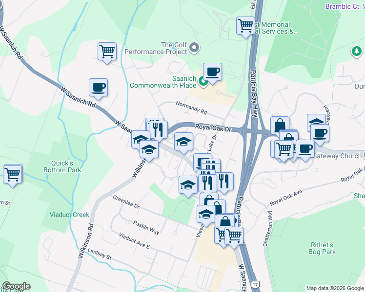map of restaurants, bars, coffee shops, grocery stores, and more near in Victoria