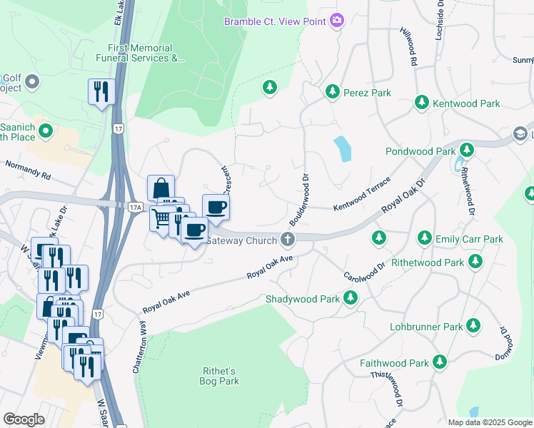 map of restaurants, bars, coffee shops, grocery stores, and more near in Victoria
