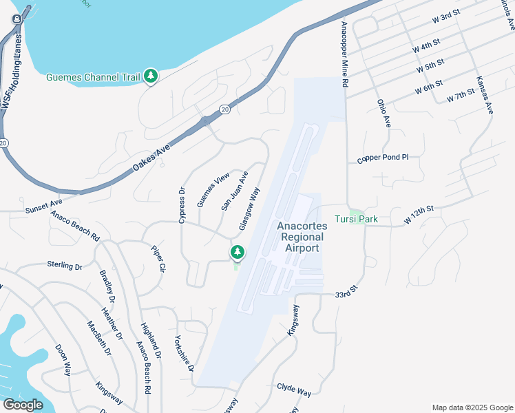 map of restaurants, bars, coffee shops, grocery stores, and more near 4411 Glasgow Way in Anacortes