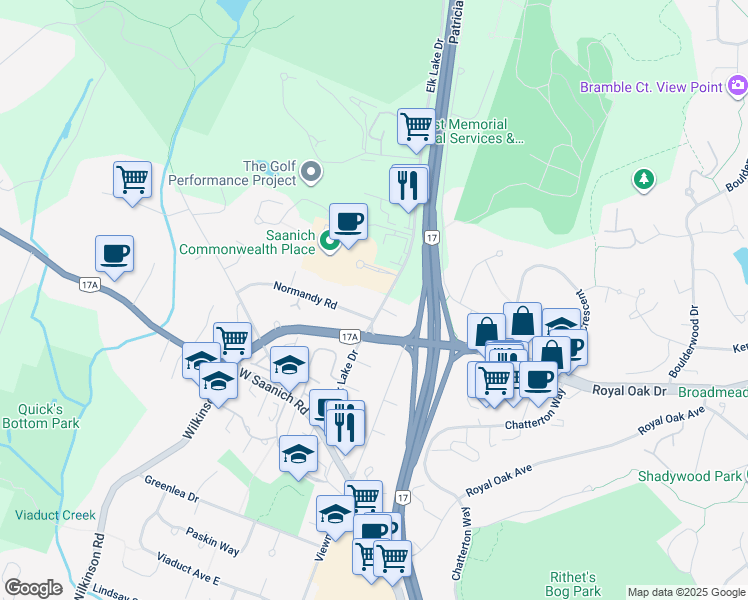 map of restaurants, bars, coffee shops, grocery stores, and more near in Victoria